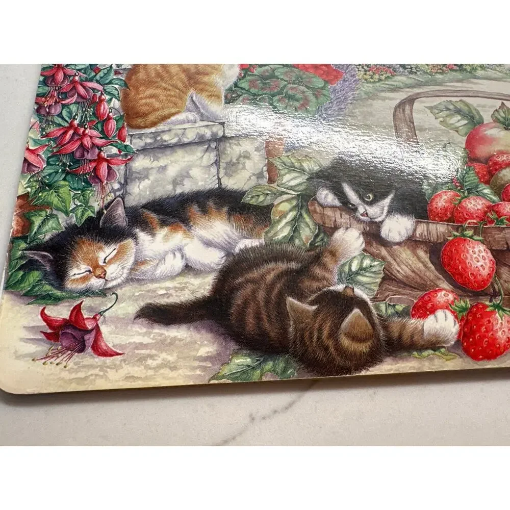 Set of 2 Cork Backed Playful Kitten Garden Table Mats Creative Tops Wall Decor